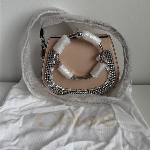 Chloe Nile Leather Shoulder Bag with Embellishment in Cement Pink (NWT) - Picture 6 of 12